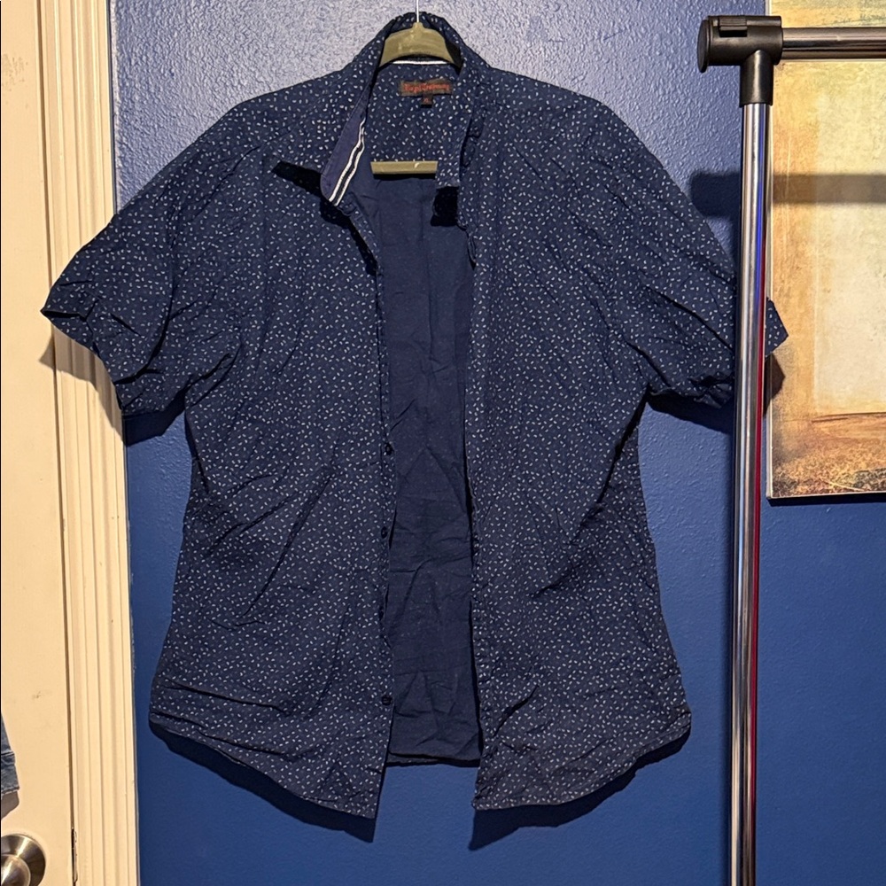 Men's Classic Navy Blue Patterned Short Sleeve Shirt
